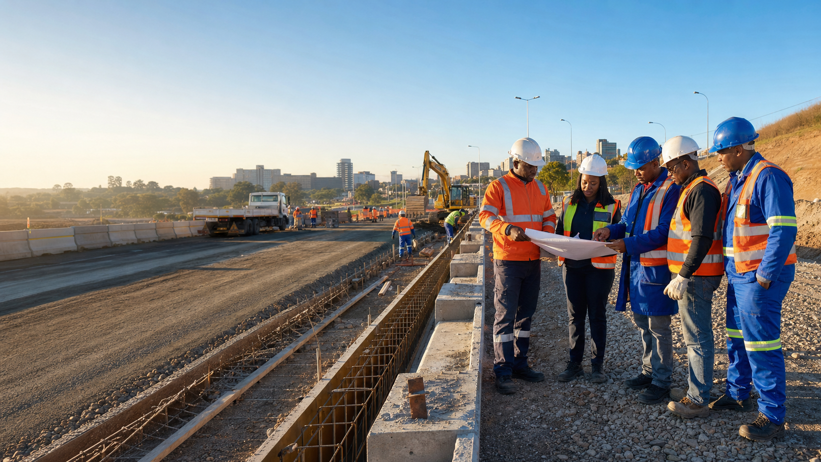 Construction team completing civil works on site